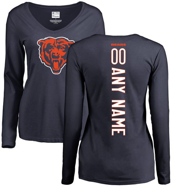 Women Chicago Bears NFL Pro Line Navy Custom Backer Slim Fit Long Sleeve T-Shirt->->Sports Accessory